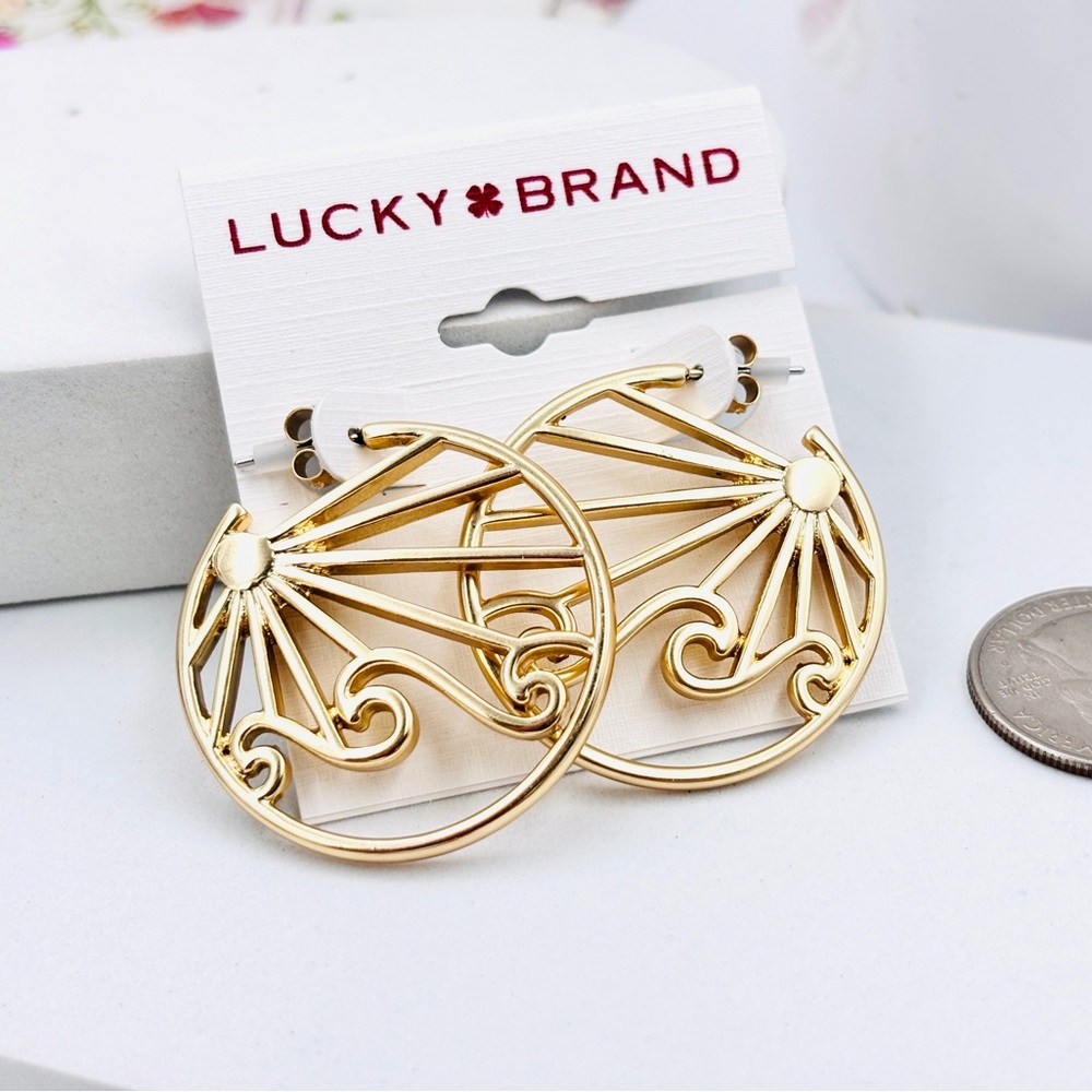 Lucky Brand Gold Tone Hollow Hoop Dangle Drop Earrings - Picture 1 of 3